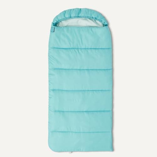 Amazon Basics Kids Sleeping Bag for Camping, 10°C Rated, Machine Washable, Hood, Compression Sack, Aqua, 168 x 74 cm — view 4