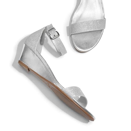 DREAM PAIRS Women's Ingrid Ankle Strap Low Wedge Sandals,Size 5.5,Silver/Plaid,Ingrid — view 5
