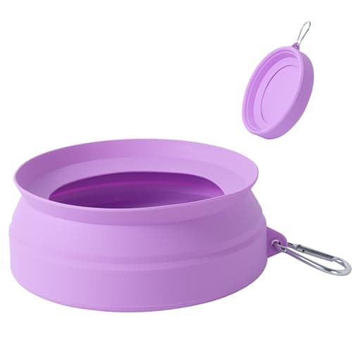 SLSON Dog Bowls Water Bowl for Dogs On the Go Foldable Integrated Travel Bowl Without Plastic Rim Leak-Proof Splash Guard Drinking Bowl for Pet Car Travel and Indoor Outdoor (Lavender)
