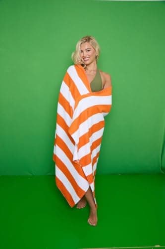 Extra Large Sand-Free Beach Towel – Lightweight, Compact & Absorbent Microfibre Travel Towel, Quick Dry & Fast Packing – Ideal for Camping, Holidays, Gym, Yoga & Sports (Cabana Stripe - Orange)