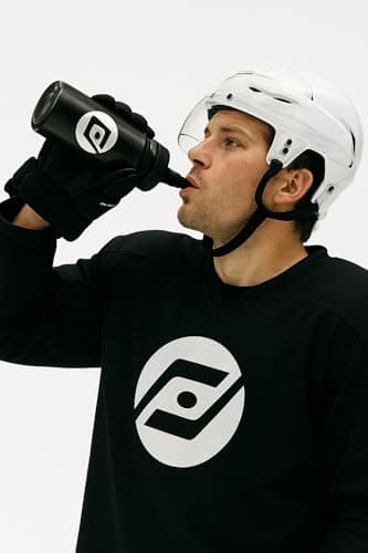 Sports Water Bottle with Long Nozzle 1L Black & White for all round sports (ice hockey, American Football, Gym) (Black Long Nozzle, 1.0, litres) — view 2