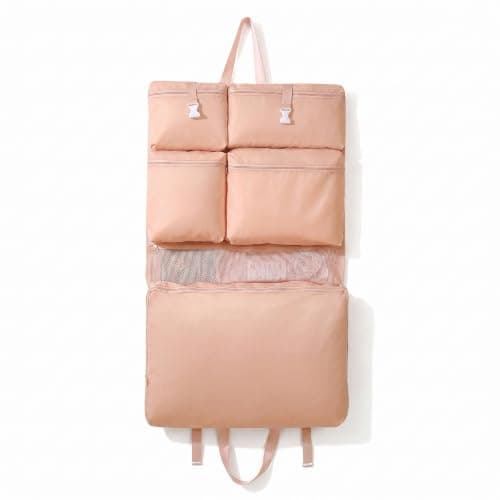 NIFTYY 6-in-1 Hanging Travel Organiser Bag with Waterproof Compartments – Foldable Luggage Storage Packing Cubes for Clothes – Portable Hanging Wardrobe for Business Trips (pink)