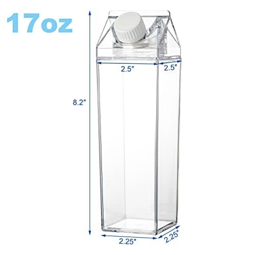 Yarlung 6 Pack Plastic Milk Box, 17 Oz/500ml Clear Portable Milk Carton Water Bottle Square Juice Bottle for Outdoor Sports Travel Camping Activities - BPA Free Environment Friendly Material — view 2