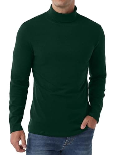Hisir Men's Thermal Top, Long Sleeve Cotton Roll Neck Base, Dark Green, L — view 4