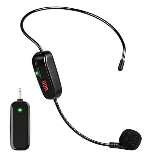 Wireless Microphone Headset, UHF Microphone Wireless Rechargeable Wireless Head Microphone Wireless Microphone Headset, 50 m Range, Headband Microphone for Teaching, Travel Guide, Fitness, Voice