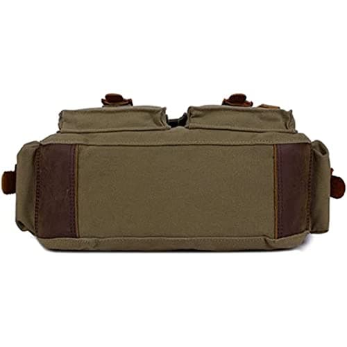 Canvas Messenger Bag, Vintage Leather Trim, Army Green, 32cm Water Bottle — view 2
