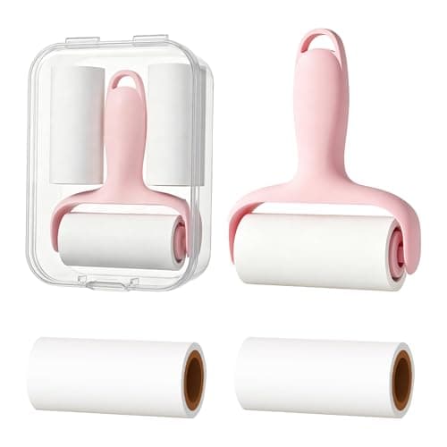 Mini Lint Roller Set,Reusable Travel Lint Roller for Clothes Lints Rollers Handheld Pet Hair Remover for Dust Clothes Pet Hair Sofa 2 Mini Refill Packs (Pink)