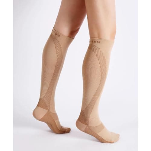 SynxBody Flight Compression Socks for Women & Men (Class 2) - These Flight Socks Help Prevent Deep Vein Thrombosis (DVT) During and After Flight (Black) (Beige, X-Large) — view 5
