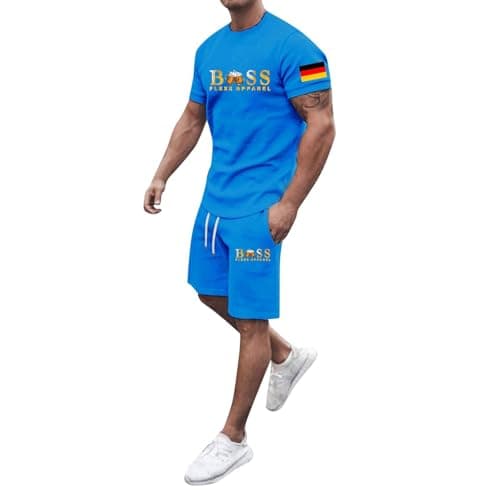 Men's 2 Piece Vacation Beach Outfits Floral Button Down Shirt and Shorts Cruise Attire Sets Loungewear for Travel Sportswear for Gym Running Exercise Fitness (Sky Blue,M) — view 5