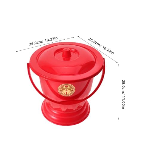 Red Wedding Chamber Pot with Lid Portable Plastic for Travel Camping — view 2