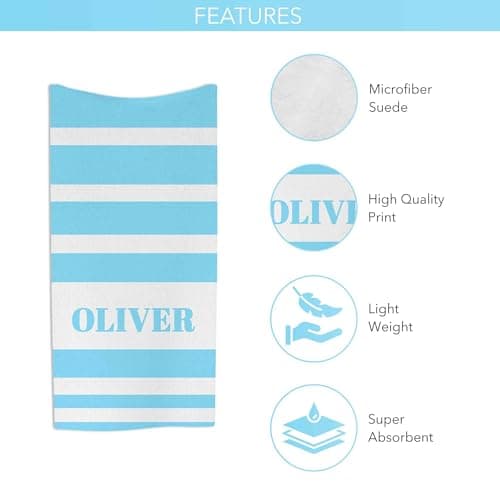 Print Maniacs Personalised Beach Towel Microfibre with Name Quick Dry Lightweight Stripe Design Large Travel Sand Free Holiday Pool Gym Spa Towels Custom Gift for Him Her — view 3