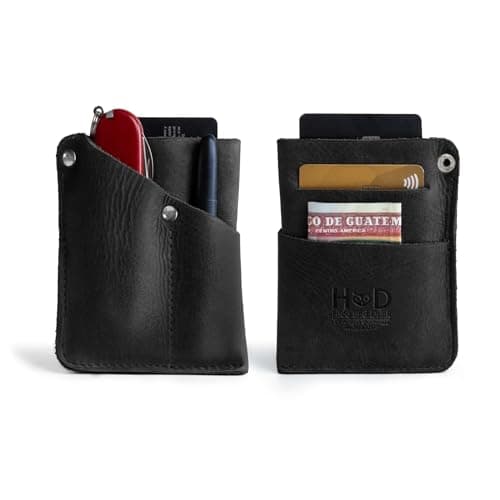Hide & Drink, Front Pocket Wallet Handmade from Full Grain Leather - Multi-tool Pouch, Card Holder, Money Organizer, Travel Accessories, Charcoal Black, Vintage
