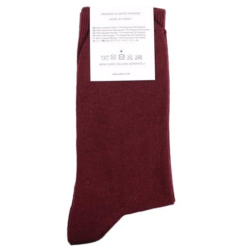 ZAKIRA Combed Cotton Dress Socks - Plain Colour Business Crew Socks for Men & Women, Soft Breathable Cotton, 6-10 (UK), Burgundy — view 6