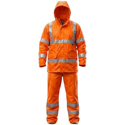 Hi Vis Waterproof Rainsuit 2 Piece Jacket & Trousers Set – High Visibility Workwear Safety Rain Suit Overalls Protective Clothing Outdoor Work Unisex Lightweight Synthetic Waterproof Orange L