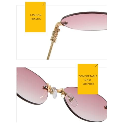 frissin Oval Rimless Sunglasses Womens UV400 Protection Gradient Lenses Gold Metal Temples Luxury Ladies Sun Glasses Minimalist Sunnies Outdoor Street Travel Party Holiday — view 6