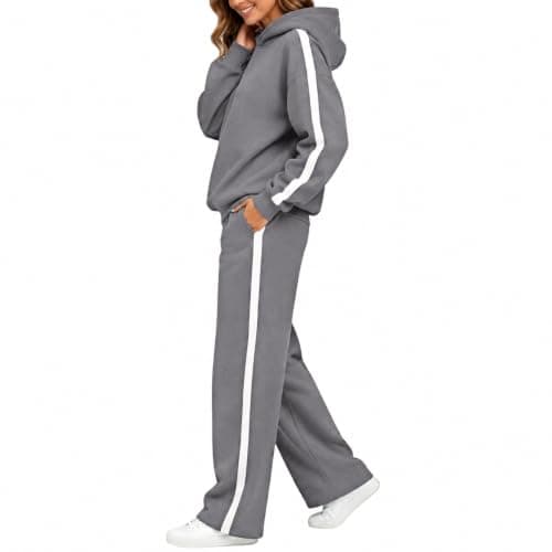 Womens Grey 2 Piece Outfit Pullover Hoodie and Wide Leg Trousers — view 2
