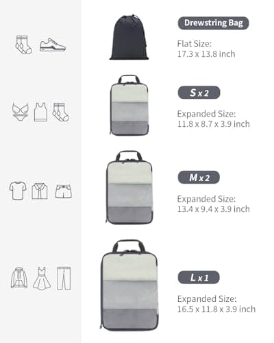 ECOHUB 6pcs Compression Packing Cubes Set for Backpack Suitcases, Expandable Travel Organiser with Shoes Bag, Ultra-resistant Packing Organiser for Carry On Luggage, Grey (Patent Pending) — view 5
