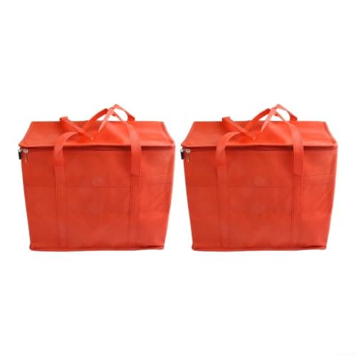 2 Pack Foldable Cooler Bags 41x33x23cm Insulated Grocery Heavy Duty Thermal Shopping Bag Set for Supermarket Travel Camping Red(With base plate)