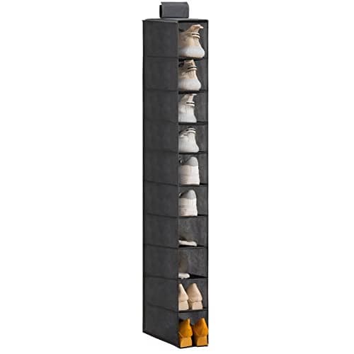 YOUDENOVA Hanging Shoe Rack 10-Shelf Shoes Storage for Wardrobe Collapsible Hanging Shoe Organizer Slim Organiser Durable Fabric Wardrobe Storage Solutions for Shoes,Clothes,Hats -Grey