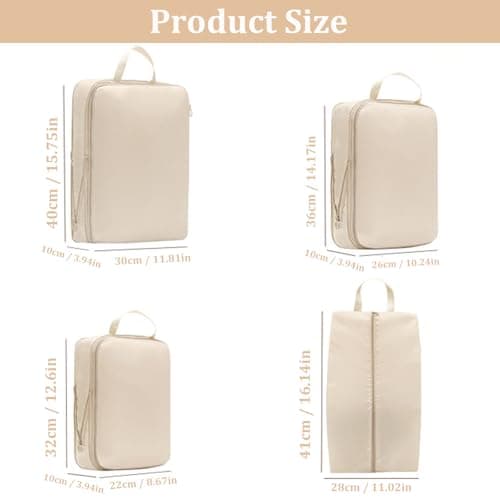 Lxoraziy Set of 4 Compression Packing Cubes, Ultra Lightweight Expandable Compression Storage Cubes, Lightweight Packing Organizers as Travel Accessories(Beige) — view 2