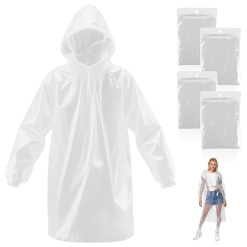 GAOHUI Disposable Rain Poncho, 4PCS Waterproof Poncho Waterproof Adult Emergency Rain Coats for Women Men with Hood and Sleeves for Festival Essentials, Theme Park, Fishing, Camping, Hiking