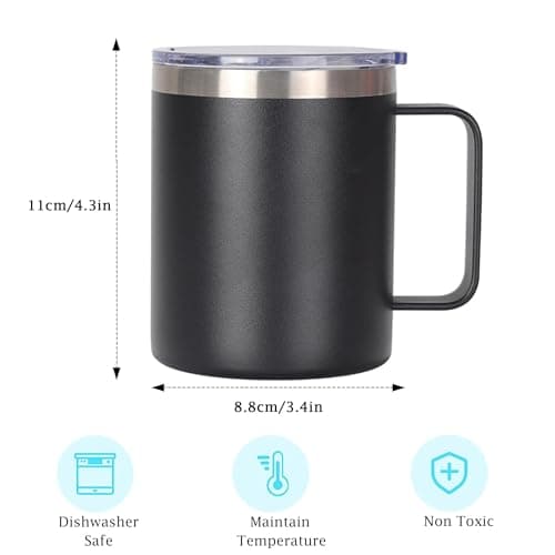 YDYxieji Coffee Cup, Insulated Stainless Steel Travel Mug with Handle & Lid, Keeps Drinks Hot or Cold for Hours, Reusable Coffee Cup - Ideal Present for Him or Her (Black, 300ml) — view 2