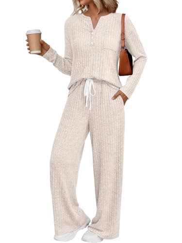 LILLUSORY Women 2 Piece Lounge Wear Sets UK Co Ord Tracksuits Apricot L