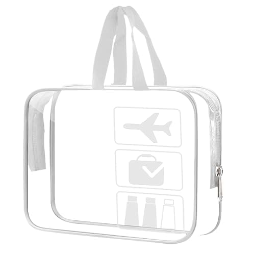 Clear Toiletry Bag with Handle - Transparent TSA Approved Makeup Cosmetic Travel Organiser, Waterproof Wash Bag for Air Travel Carry On
