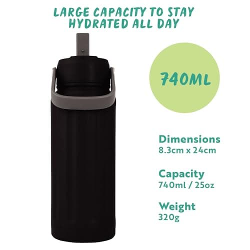 Polar Gear 740ml Insulated Water Bottle with Straw Double Wall - Black — view 4