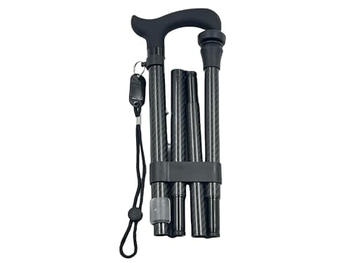 Carbon Fibre 4-Part Folding Adjustable Walking Stick Cane for Men, Ladies and Women with Soft Grip Handle - 33.5” to 37.5” Lightweight