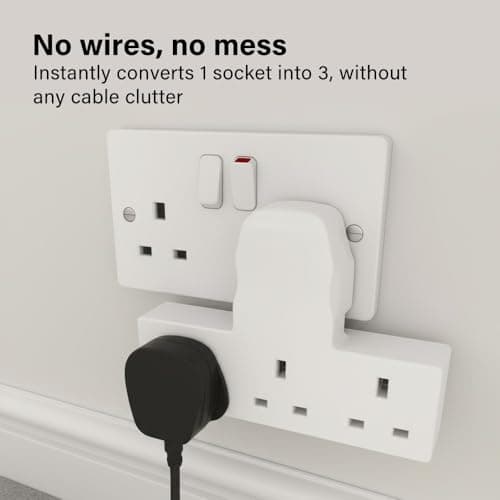 13A 3 Gang UK 3-Pin Power Adapter Multi Plug Socket Extender, Compact Cable-Free Design, BS 1363-3 Certified for Home, Kitchen & Office Use — view 3