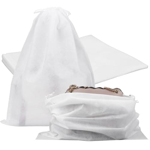 Nogeqi 5 Pcs Dust Bags for Handbags, Drawstring Purse Dust Bags, Bag Organizer for Handbag Storage, Breathable Non-Woven Fabric Dust Cover for Purses Cloth Shoestravel Luggage(White 48 * 39 cm)