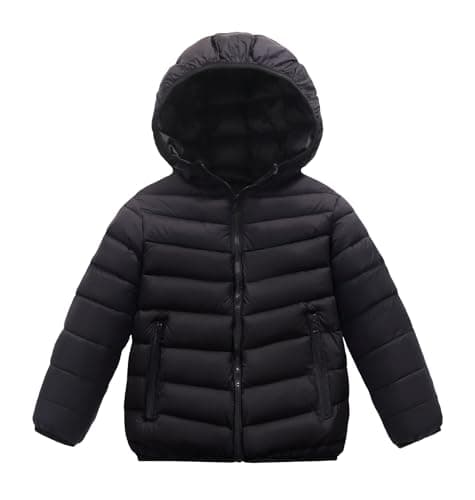 SEAUR Hooded Puffer Jacket Kids Warm Padded Coat Winter Jacket with Two Side Pockets Boys Fleece Lined Coat Black 13-14 Years