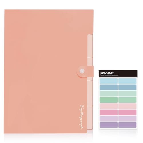 KONVINIT Expanding File Folder - a4 Document Organiser Folder with 5 Pockets High Capacity Portable File Folder with dividers for Paper Work Filing Products,Pink