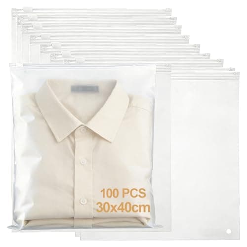 LOLYSIC 100 Pack Large Zip Lock Bags 30 x 40 cm, Frosted Resealable EVA Storage Bags, Translucent Zipper Bags for Clothes, Travel Packing, Documents, Shoes, Garments and Home Organisation