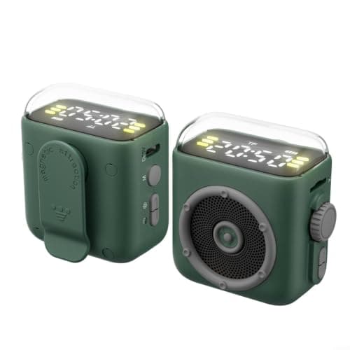 Risveglio Magnetic for Mini Speaker with Night Light and Time Display, Portable Retro Clip-On Audio Dock Outdoor Travel, 400mAh (Green)