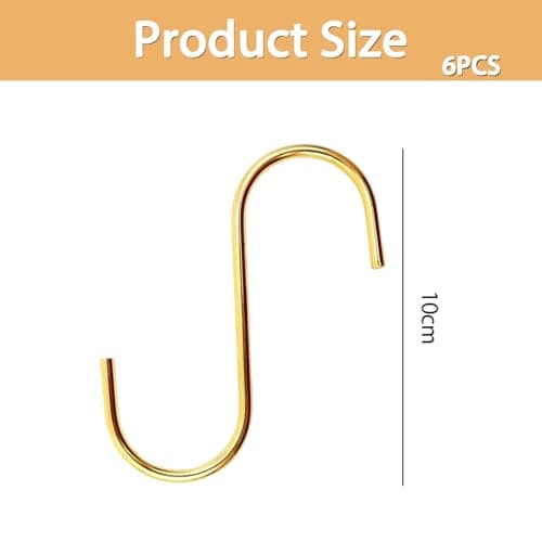 ZenithSYH Gorise Gold S Hooks (6 Pack) - Heavy-Duty Space Savers for Indoor & Outdoor Use, Rust-Resistant Carbon Steel Hooks for Hanging Kitchen Utensils, Towels, and Tools — view 2