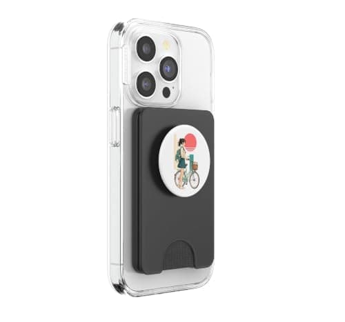 Anime Girl Retro Bicycle Teal Coral City Pop Travel Art PopSockets PopWallet for MagSafe — view 4