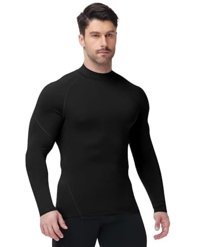 Runhit Black Compression Base Layer Mock Turtle Neck Tops for Men, Quick Dry Long Sleeve T Shirt Mens, Breathable Thermal Sports Undershirt for Gym Running Workout Fitness Training L — view 2