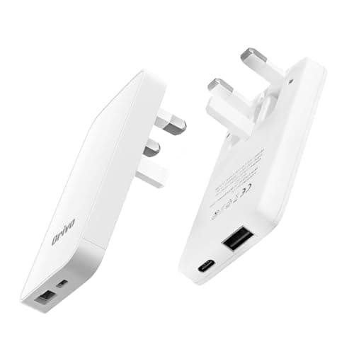 Orivo Ultra-Slim Flat USB-C & USB QC 3.0 Charger UK Charger, 20W Multi Port UK Power Plug, Type C Fast-Charging iPhone 16/15/14 Pro Max, Galaxy Mobile Phones, UK Travel Adapter, (White)