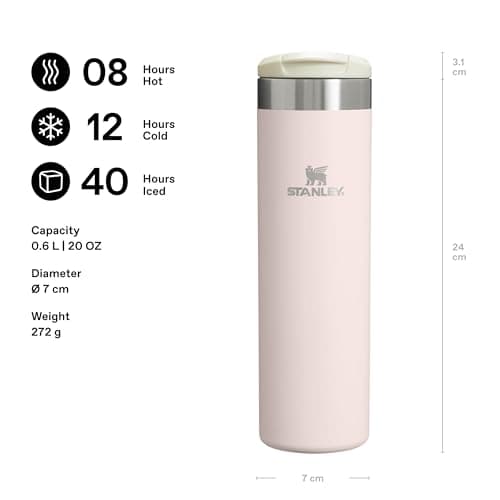 Stanley 1913 Aerolight Transit Travel Mug 0.6L - Keeps 6 Hours Hot - 8 Hours Cold - Dishwasher Safe - Leakproof - Car Cup Holder Compatible - Insulated Coffee Cup - Rose Quartz — view 2
