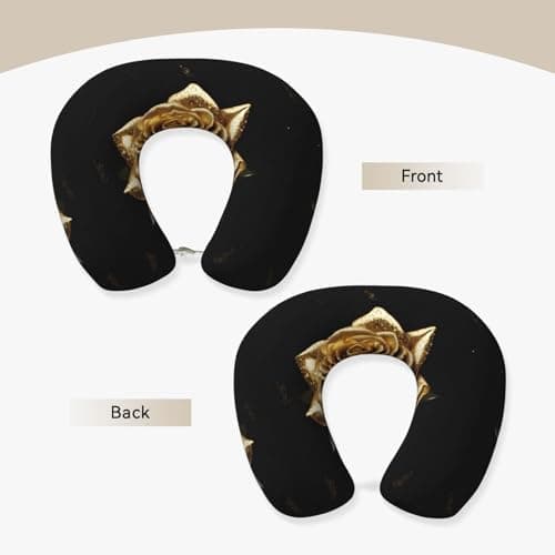 AUGUSTRUSH Memory Foam Neck Pillow - Travel Pillow With Adjustable Clasp, Removable Washable Cover For Airplane Office Car, Ergonomic Support Comfortable U-Shaped Pillow, Gold Rose Print — view 2