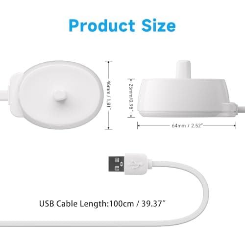 Electric Toothbrush USB Charger for Oral B iO3 iO4 iO5 iO6 Smart 6000N, Genius X, 8000, Type 3757 Replacement Charger, Portable USB Power Cord for Travel — view 3