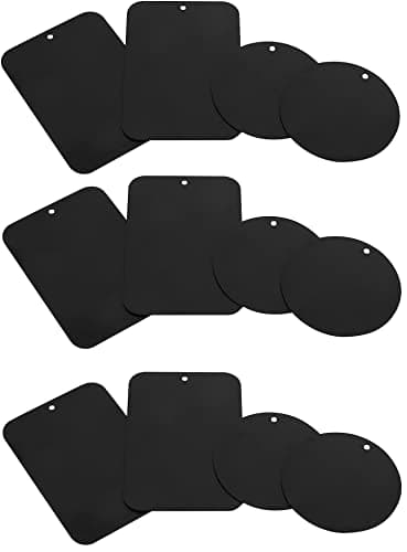 Rheme Metal Plate 12 Pack for Magnetic Phone Car Mount Holder Cradle Stand, Universal Replacement Super Slim Thin Metal Plate with Adhesive for Phone Magnet - 6 Round and 6 Rectangle — view 2