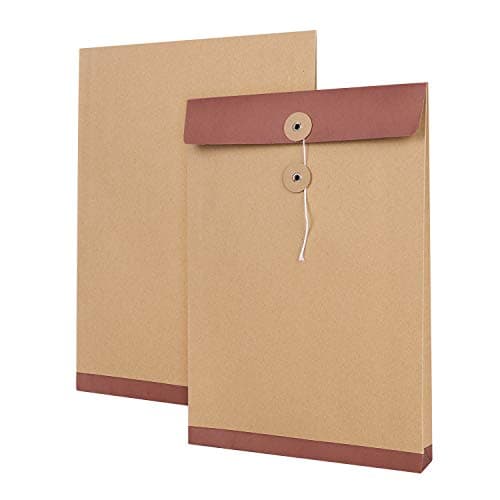 10Pcs A4 Kraft Envelopes File Folder with String Brown Paper Project Folder Document File Holder Foolscap Portfolio File Bag Storage Pouch Project Report Pocket Paperwork Organizer for Office School — view 2