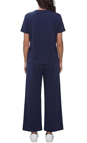 GRECERELLE Airport Two Piece Travel Outfits Set for Women Summer Short Sleeve Casual Crew Neck Tracksuit Womens Full Set Cap Sleeve Tops and Jogging Bottoms with Pockets (Navy Blue, L) — view 6
