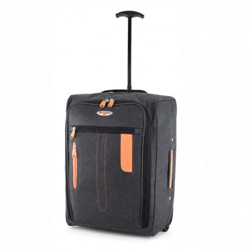 Bordlite 50x35x20cm Soft Cabin Bag – Lightweight Underseat Hand Luggage Suitcase with Wheels & Extendable Handle – Fits Ryanair, EasyJet, BA & More, 35L Capacity - Grey/Orange