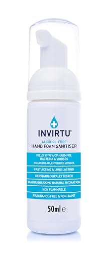 INVIRTU Alcohol Free Hand Sanitiser Foam 50ml – Non-Scented Hand Foam for Travel & Everyday Use – Kind to Skin