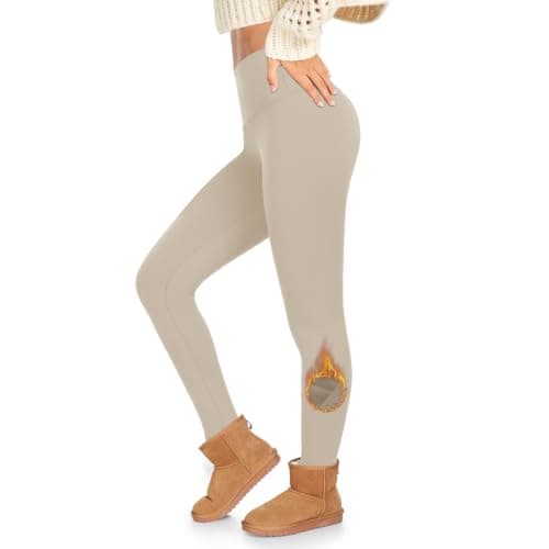 ACTINPUT Thermal Leggings Women High Waisted Thick Fleece Lined Leggings Long Winter Warm Stretchy no Cotton Jeggings Petite Ladies Tights Gym Workout Pilates Outfits Yoga Clothes Gifts(Beige,L-XL)