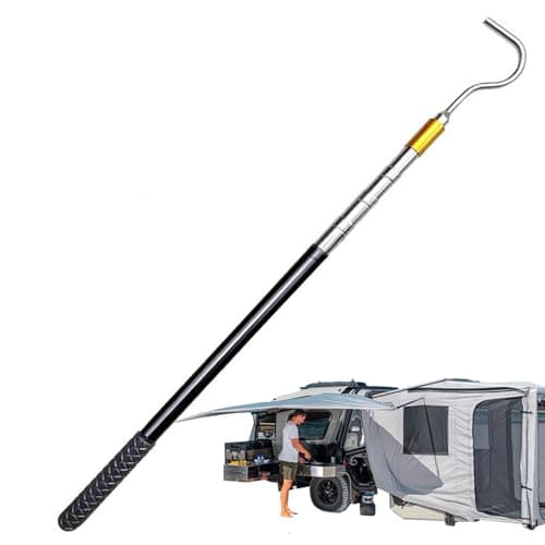 RV Awning Pull Rod - Retractable Metal Pole, Multi Section Locking Opener, Non Slip Rubber Handle Extension Tool | For Tent Shelter Canopy Campervan Truck Trailer Outdoor Accessories